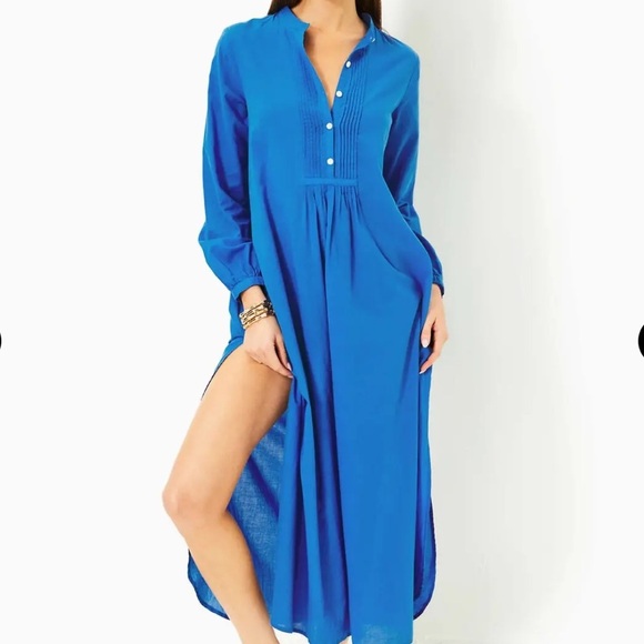 Lilly Pulitzer Vassa Maxi Long Coverup Women’s Size Medium Morelle Blue $178 NWT - Picture 1 of 15